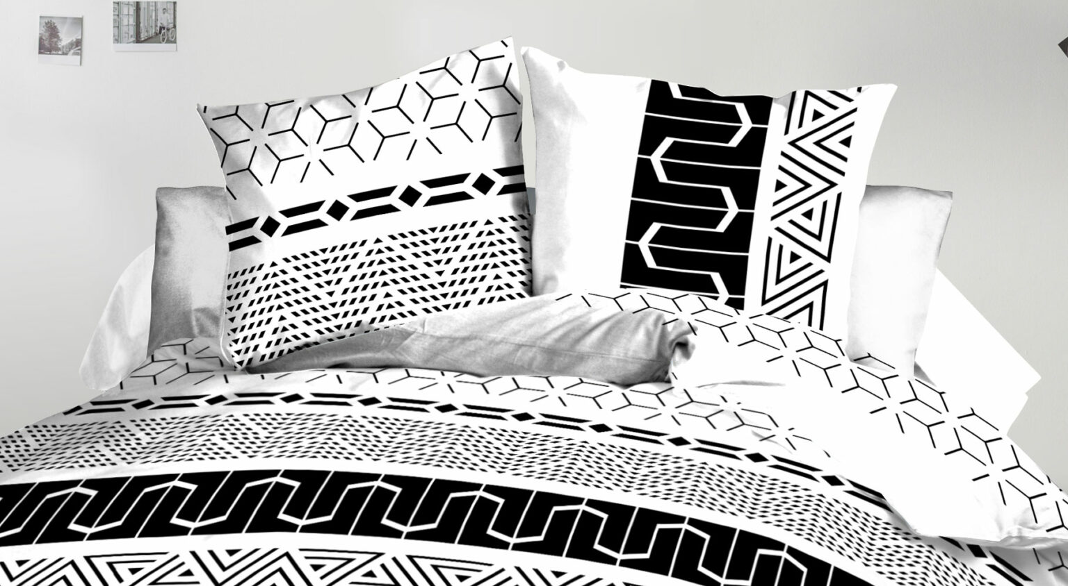 Le Linge De Jules Parure Lit 140x190 New-York Noir – Drap Plat + Drap-Housse + 2 Taies Microfibre Douce