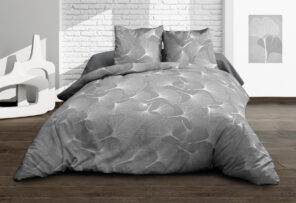 Housse de couette 220x240 + 2 taies - Pur coton 57 fils - Biloba gris