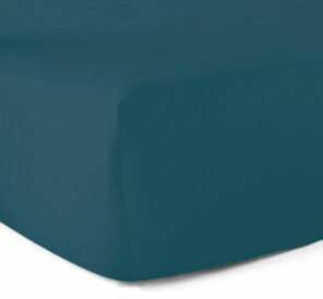 Drap-housse 100% coton 57 Fils Bleu Canard - 120 x 190 cm - Bonnet 30 cm