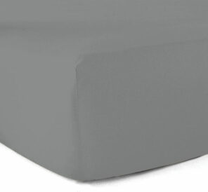 Drap-housse 100% Coton 57 Fils Gris - 160 x 200 cm - Bonnet 30 cm
