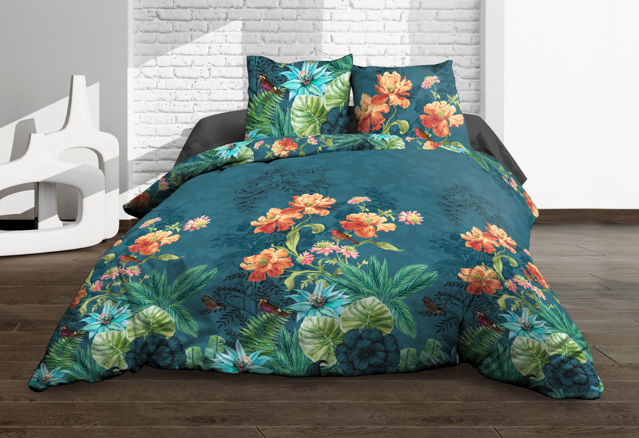 Housse de couette 240x260 + 2 taies - Pur coton 57 fils - Amelia - Le