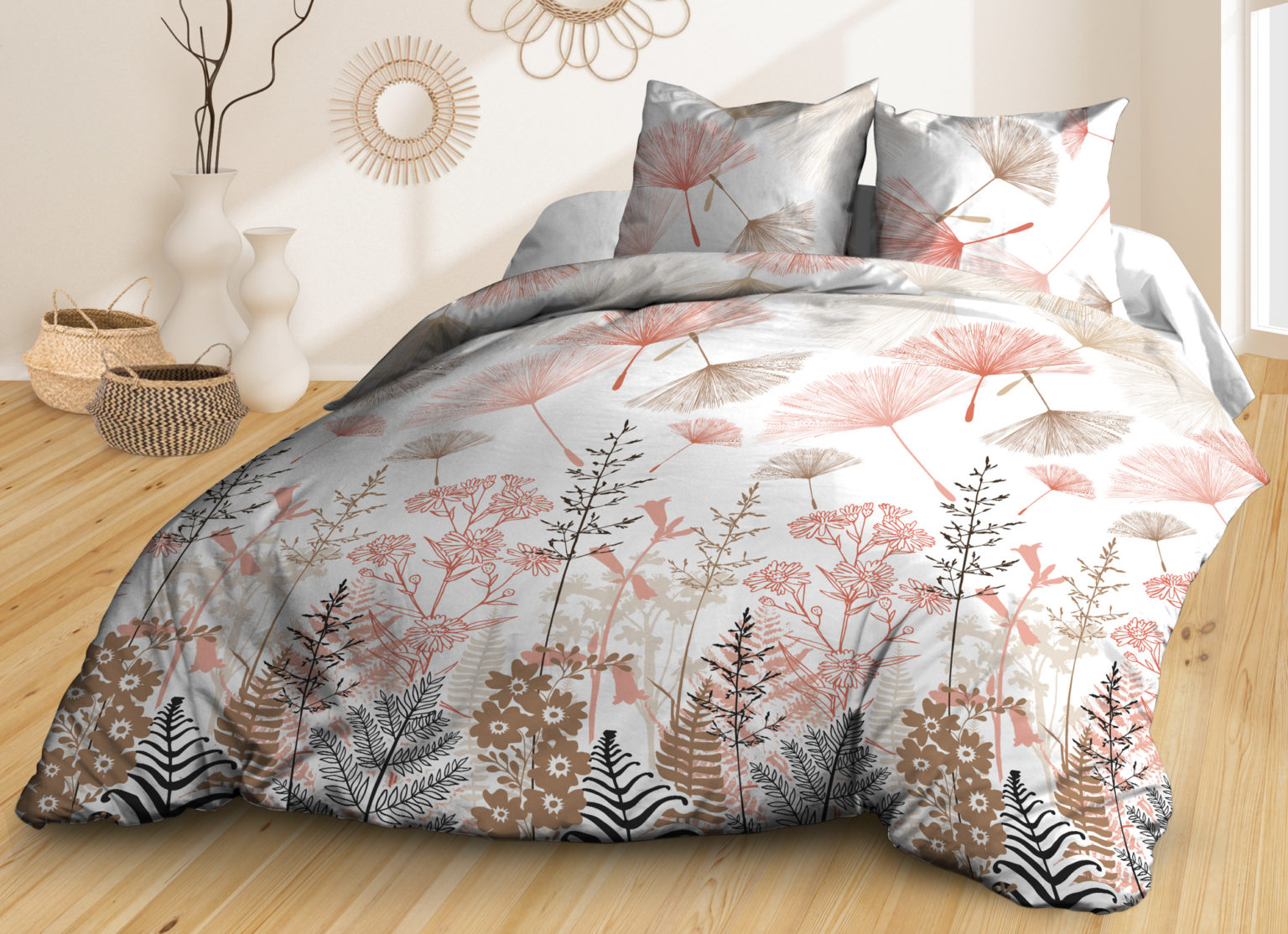 Parure Drap plat + drap-housse 140x190 + 2 T - Pur coton 57 fils