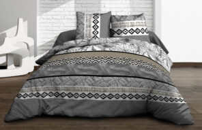 Housse de couette 240x260 + 2 taies - Pur coton 57 fils - Feuillage Gris