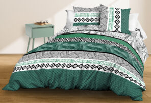 Housse de couette 240x260 + 2 taies - Pur coton 57 fils - Feuillage Vert