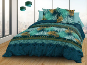 Parure Drap plat + drap-housse 140x190 + 2 T - Pur coton 57 fils - Paraiso