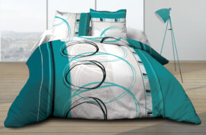 Housse de couette 220x240 + 2 taies Pur coton 57 fils - Roue Libre Turquoise