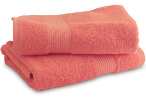 Lot de 2 Draps de Douche 70 x 130 cm - 100% Coton - 450 gr/m2 - Corail