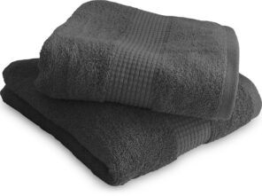 Lot de 2 Serviettes de Toilette 50 x 90 cm - 100% Coton - 450 gr/m2 - Anthracite