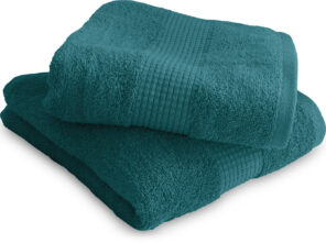 Lot de 2 Serviettes de Toilette 50 x 90 cm - 100% Coton - 450 gr/m2 - Bleu canard
