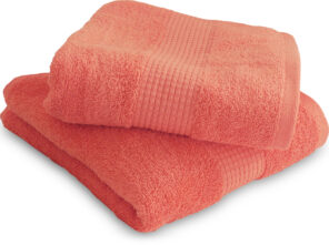 Lot de 2 Serviettes de Toilette 50 x 90 cm - 100% Coton - 450 gr/m2 - Corail