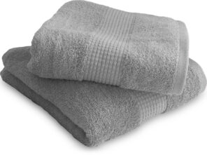 Lot de 2 Serviettes de Toilette 50 x 90 cm - 100% Coton - 450 gr/m2 - Gris