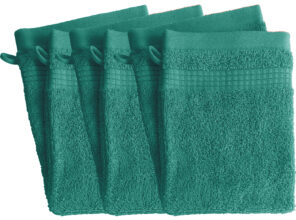 Lot de 6 Gants de Toilette  -  100% Coton - 450 gr/m2 - Vert lagon
